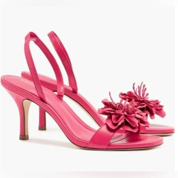 NEW Larroude Hibiscus Pink Slingback Leather Heeled Floral Sandals Size 8 - Picture 8 of 11